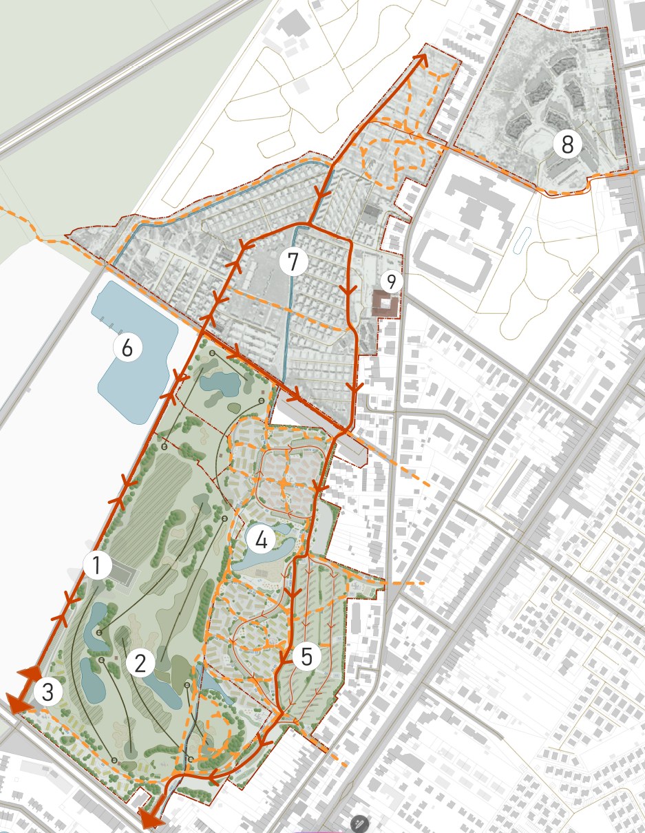 Plan van het resort met de genummerde onderdelen